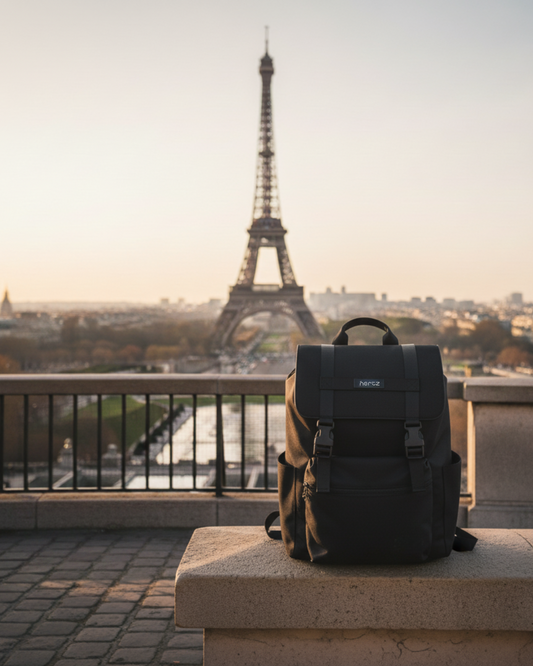 Midnight Sleek Backpack in matte black nylon with multiple compartments and ergonomic straps