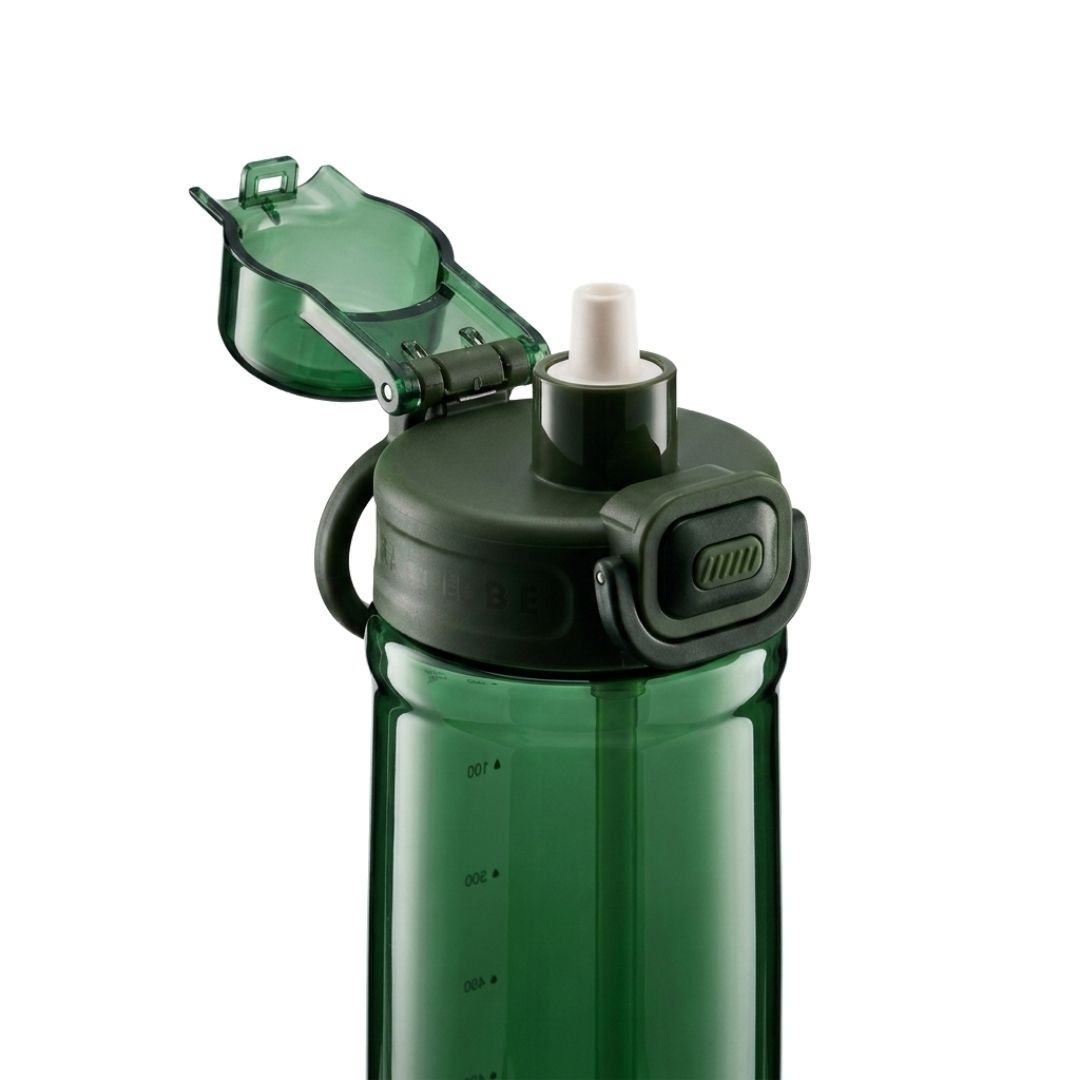 Nertz Veo high-capacity water bottle with flip-top straw lid and secure push-button lock