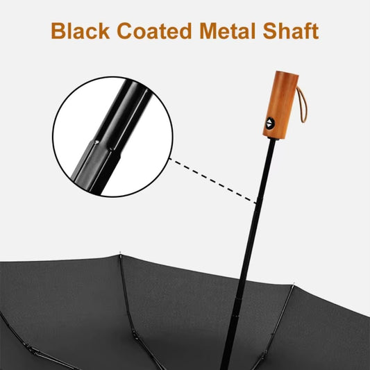NertZ.in Heritage Umbrella with black coated metal shaft and wooden handle