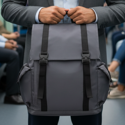 Black and grey LW Backpack with water-resistant Oxford fabric and padded laptop compartment up to 15.6 inches