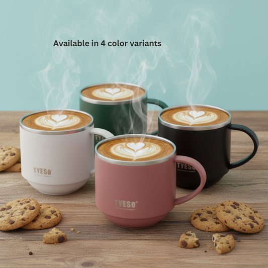 Nova Coffee Mug 330ml stainless steel with ergonomic handle and slide-open lid in matte finish