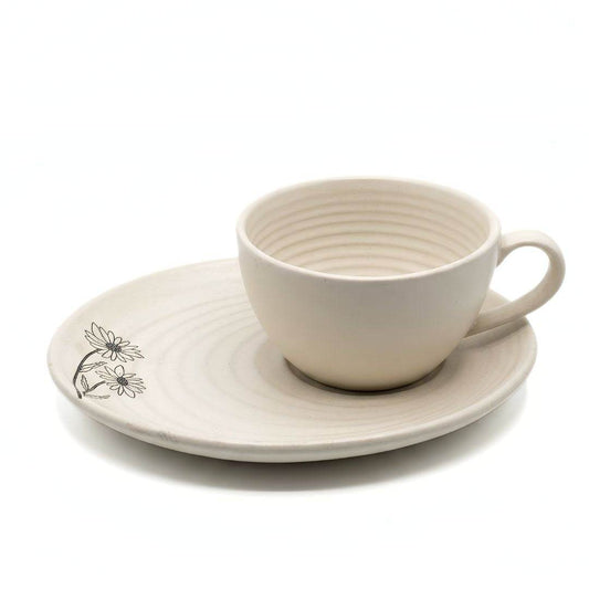 Oria Coffee Cup & Saucer set in off white premium porcelain with matching saucer for elegant coffee serving