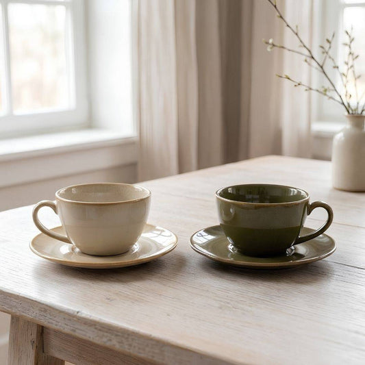 Olive beige Maison porcelain coffee cup and saucer set perfect cozy coffee mug for espresso or cappuccino