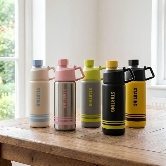 Nertz Solis insulated stainless steel bottle with ergonomic handle and removable straw, ideal for sports and travel