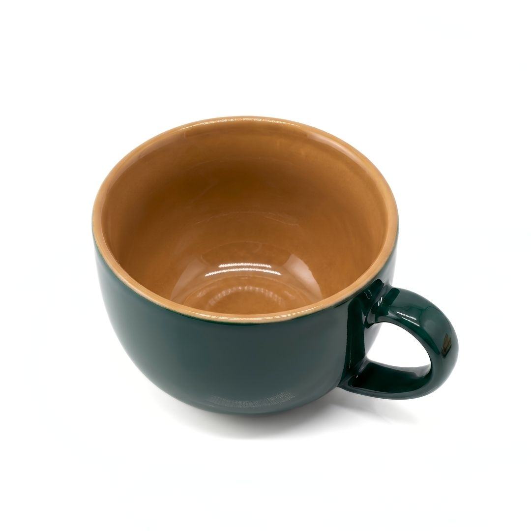 Green porcelain Harmony coffee mug with comfortable handle and sleek design for cozy coffee moments