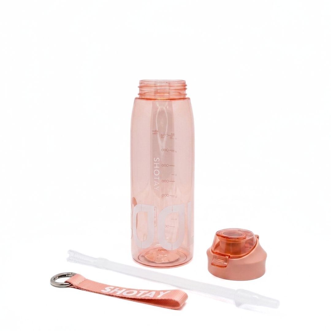 Nertz Wave high-capacity water bottle with flip-top lid and built-in strainer in pink and green colors