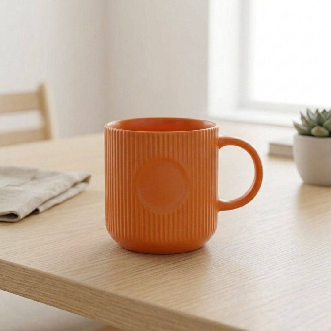 Linea Noir porcelain coffee mug with stylish vertical lines in black and white, 370ml capacity