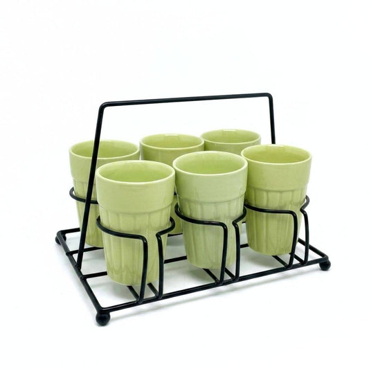Chai Tapri Cup Set of 6 porcelain cups with traditional desi chai design and stand