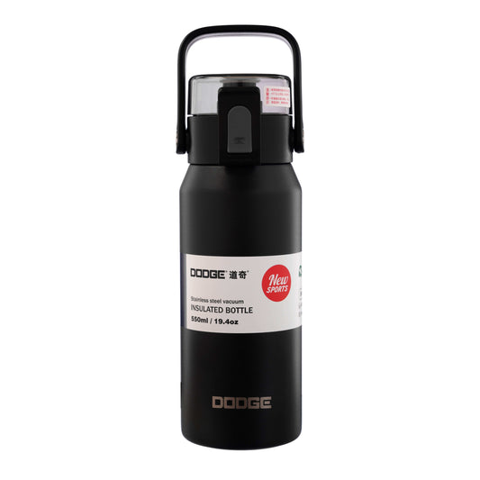 Dodge Flow 550 stainless steel insulated water bottle with flip-top lid and integrated handle
