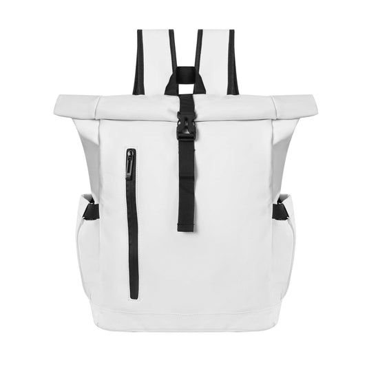Black and white rolling backpack with expandable height and anti-theft design for laptops up to 15.6 inches