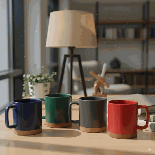 Colorful ceramic Earth Bottom Coffee Mug with 520ml capacity displayed in red, grey, navy, and green colors