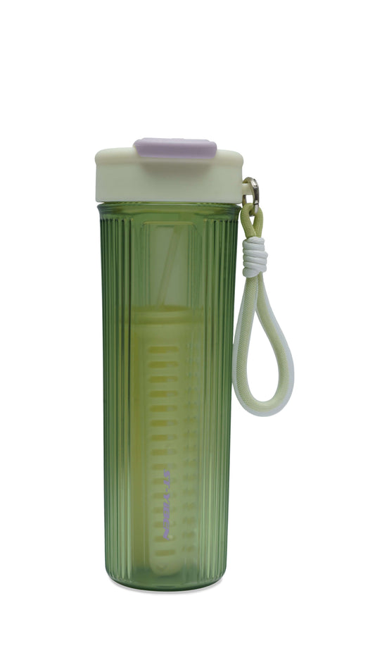 Nertz Fusion water bottle with built-in fruit infuser and dual flip-top lid for versatile hydration