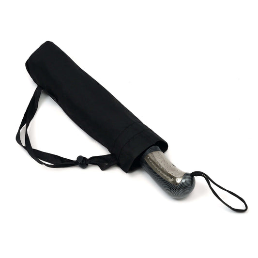 Black CloudVeil Umbrella with pongee canopy, 10-rib windproof frame, and automatic open-close button, folded design for portability