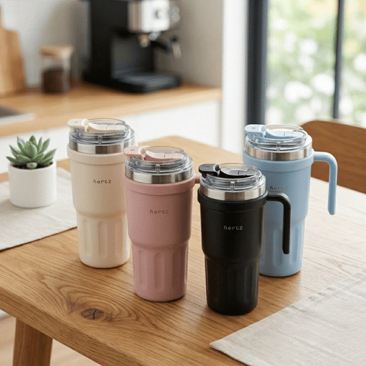 Nertz Groove 600ml insulated stainless steel bottle with grooved grip and dual lids for hot and cold drinks