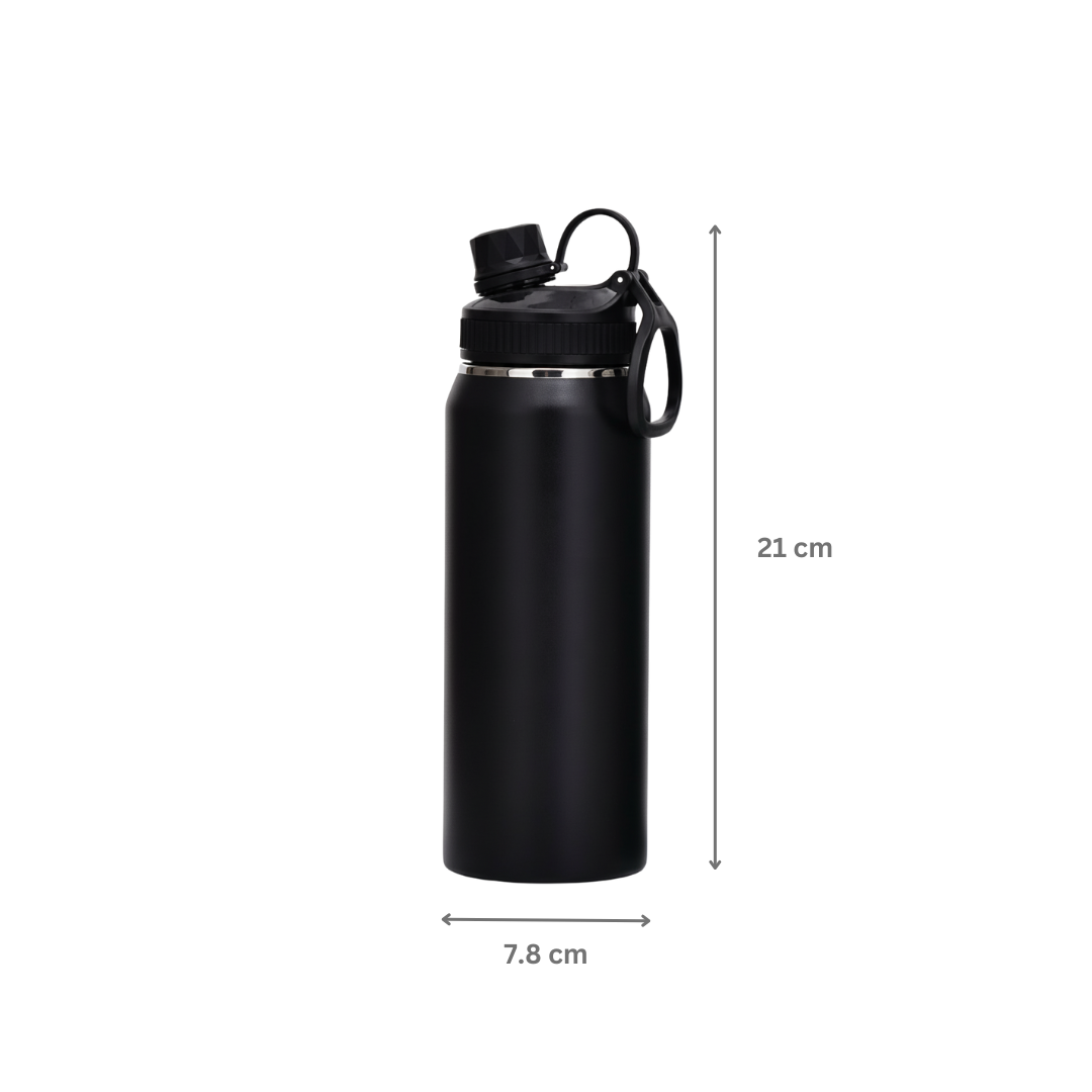 600ml black Stealth Hydrator stainless steel insulated water bottle with carry loop and leak-proof lid