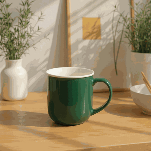 Nertz Aurora Sip Mug glossy ceramic coffee cup with ergonomic handle in green and blue colors