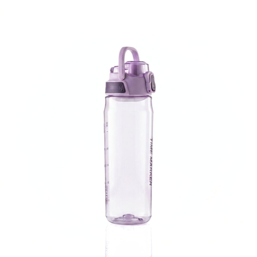 Nertz Aqua high-capacity water bottle with flip-top straw lid and built-in strainer in grey and blue