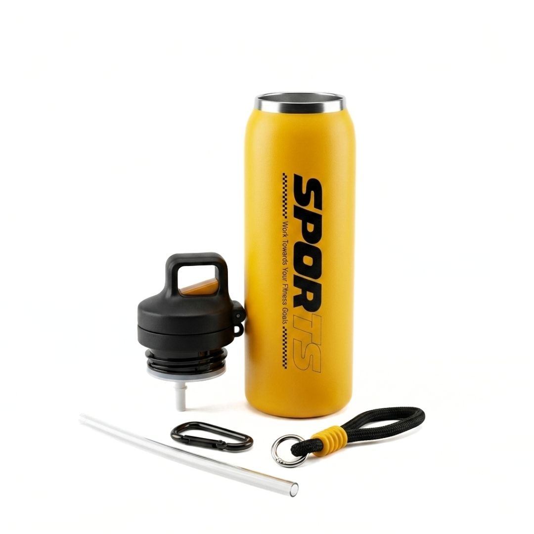 Nertz Active 600ml stainless steel insulated water bottle with flip lid and fabric loop handle