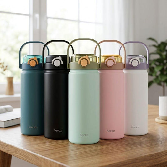 Grand Sippers 1200 black stainless steel insulated water bottle with secure transparent lid and carry loop handle