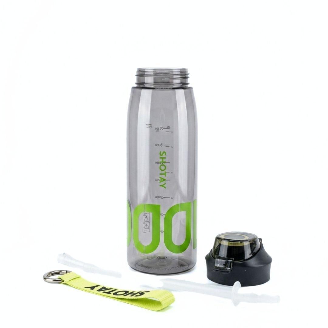 Nertz Wave high-capacity BPA-free water bottle with flip-top lid and built-in strainer in pink and green colors