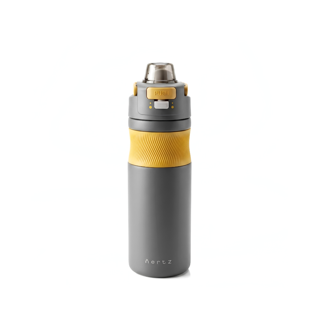 Nertz Grip 600 black stainless steel insulated water bottle with sipper lid and carry handle