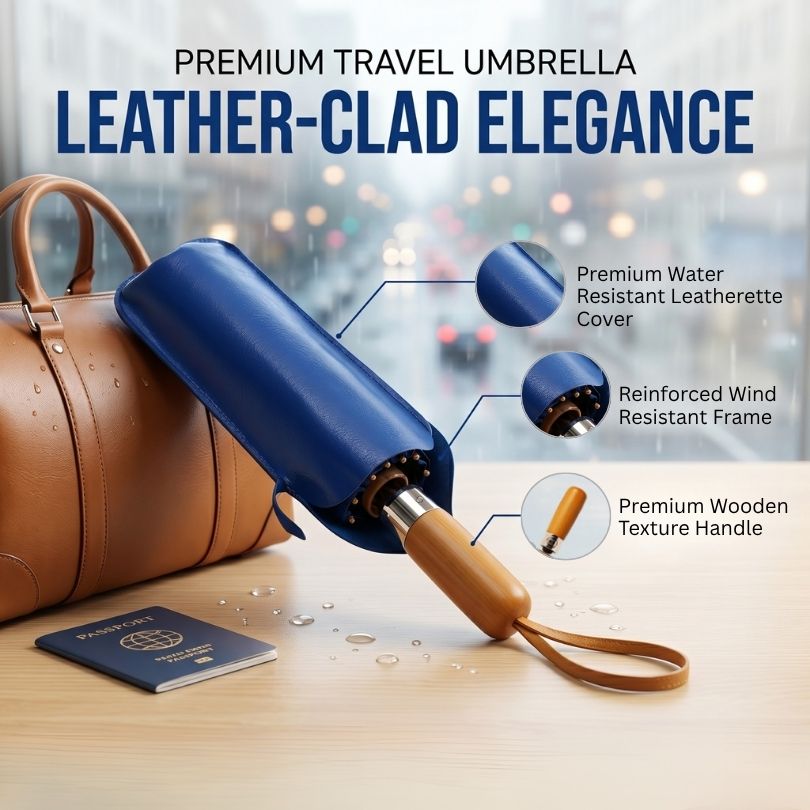 NertZ.in OakShade umbrella with leatherette cover, wooden handle, and reinforced frame
