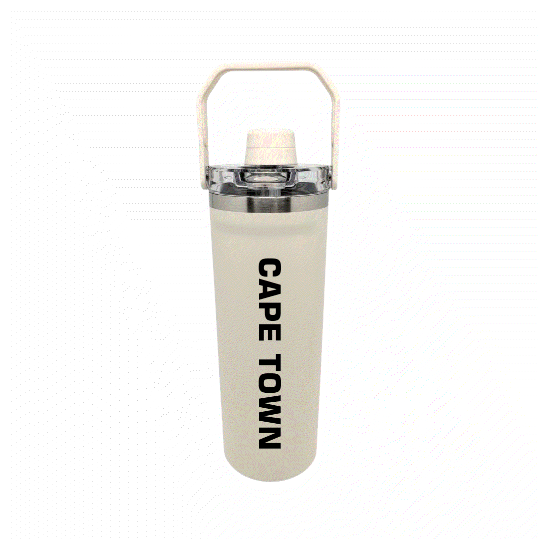 NertZ.in Travel with Nertz Edition tumbler in cream with CAPE TOWN printed vertically in black