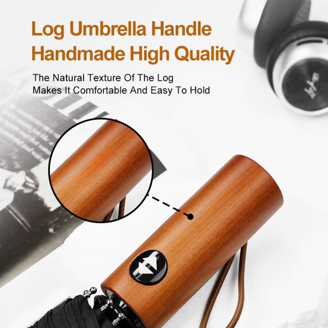 NertZ.in Heritage Umbrella with a log handle and an automatic open/close button