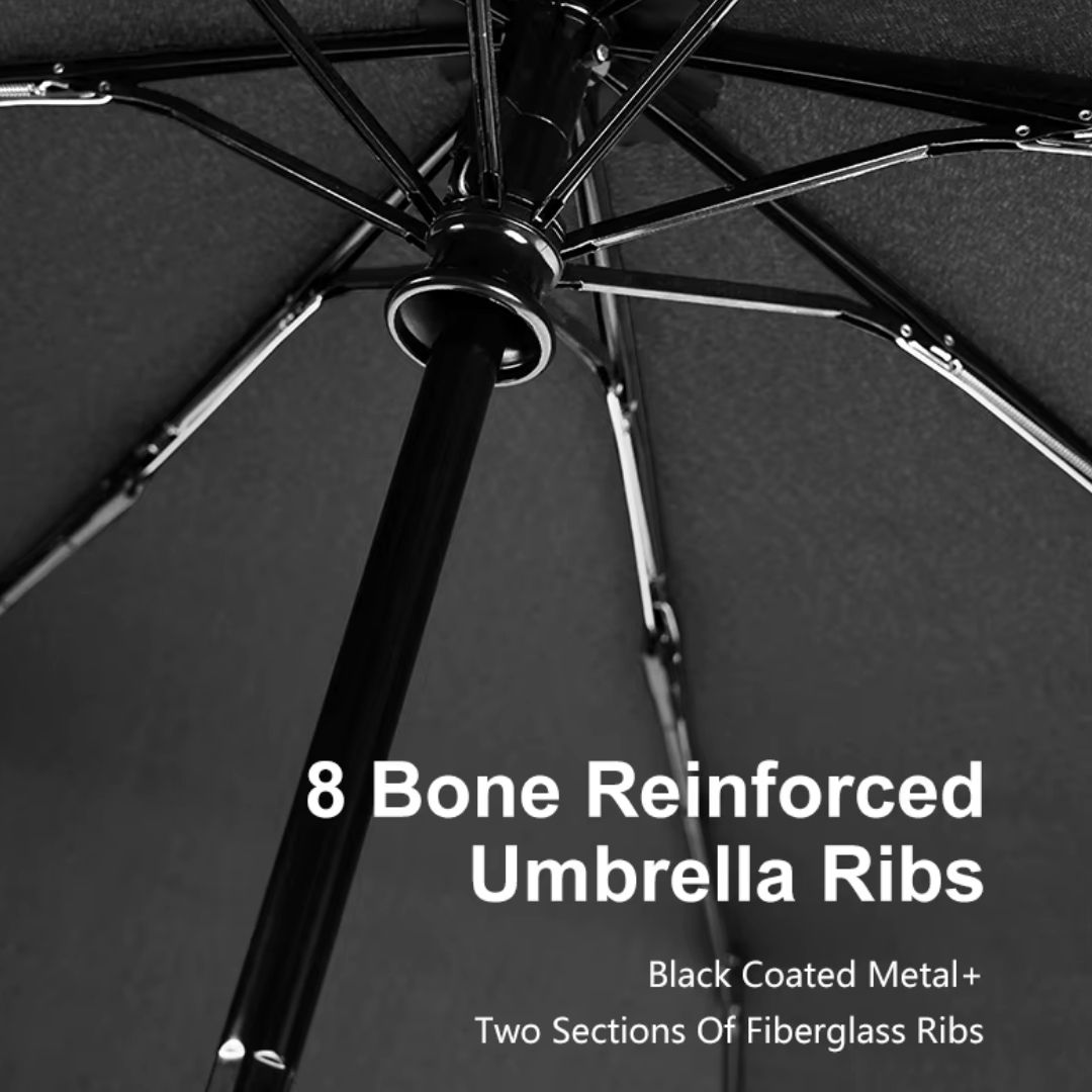 NertZ.in Heritage Umbrella with 8 bone reinforced ribs, black coated metal, and two sections of fiberglass ribs