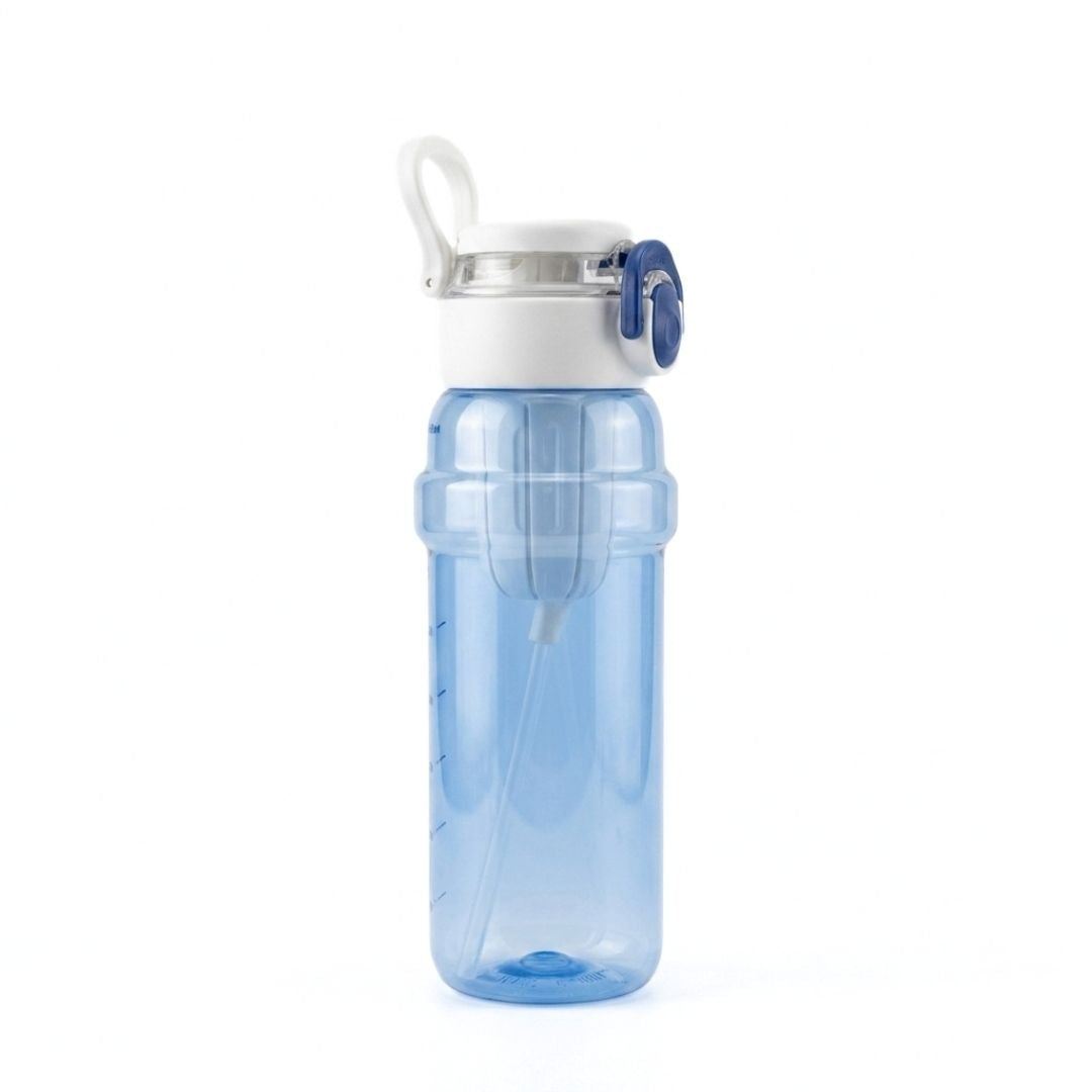 Nertz Glide high-capacity water bottle with dual lids, removable straw, and plastic strainer in multiple colors