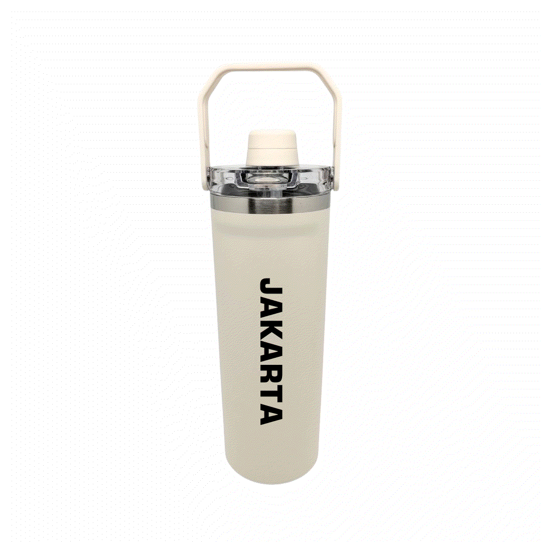 NertZ.in Travel with Nertz Edition tumbler, cream with JAKARTA printed vertically in black
