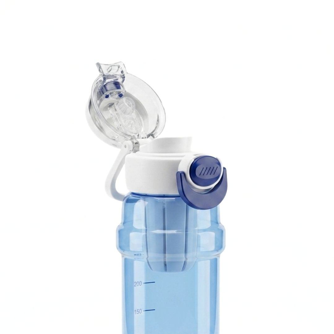 Nertz Glide high-capacity water bottle with dual lids, removable straw, and strainer in green, designed for gym and travel use