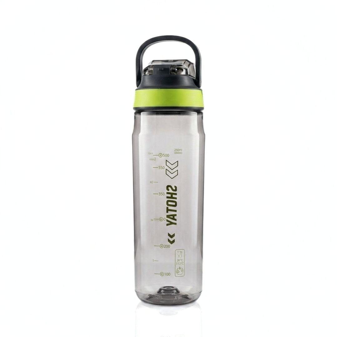 Nertz Aqua high-capacity water bottle with leak-proof flip-top lid and built-in strainer in grey and blue