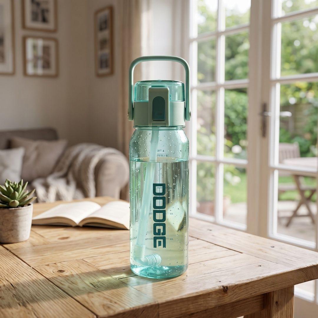 Pink Dodge Pulse water bottle with flip-top lid and integrated handle for active hydration