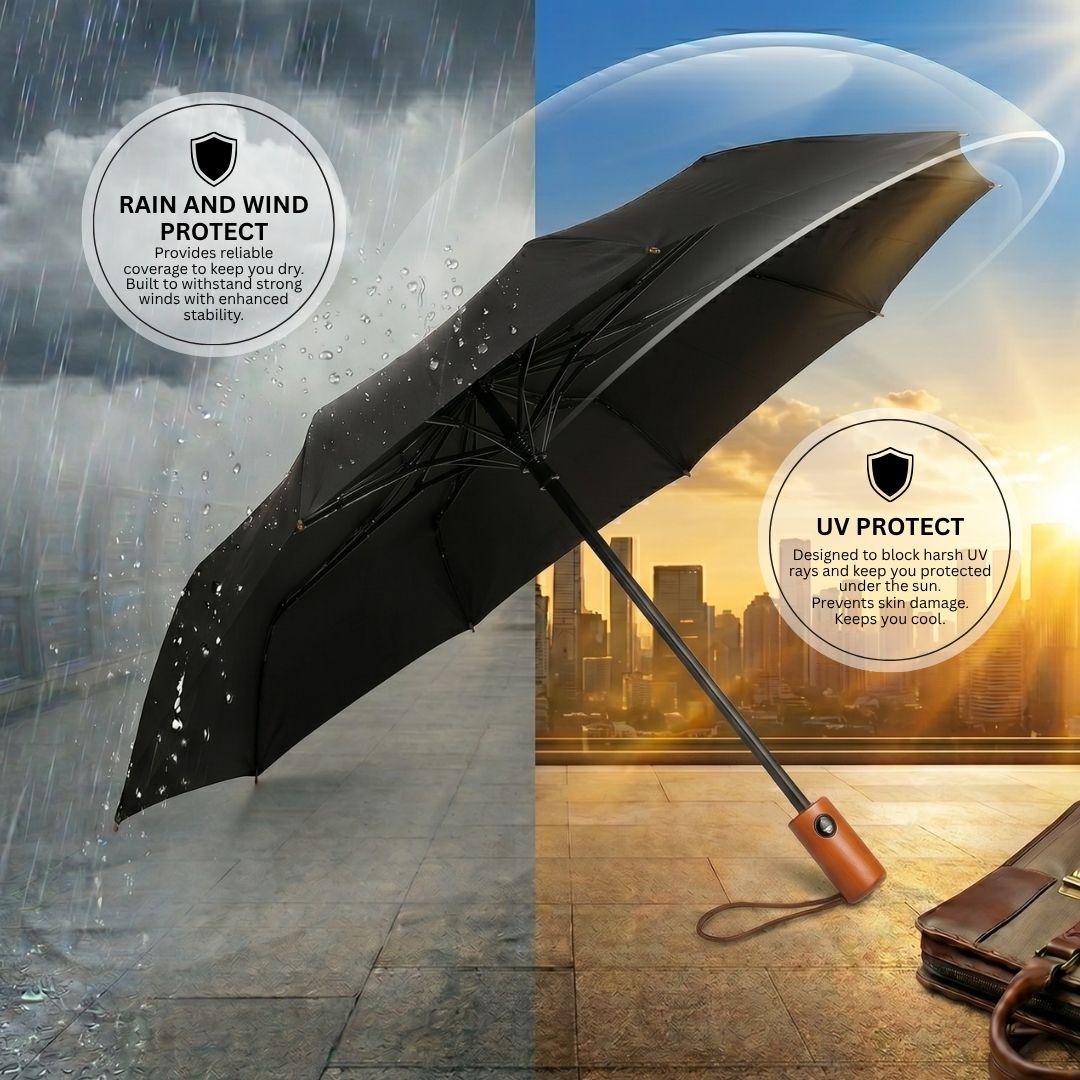 NertZ.in Heritage Umbrella in rain and sun with city skyline