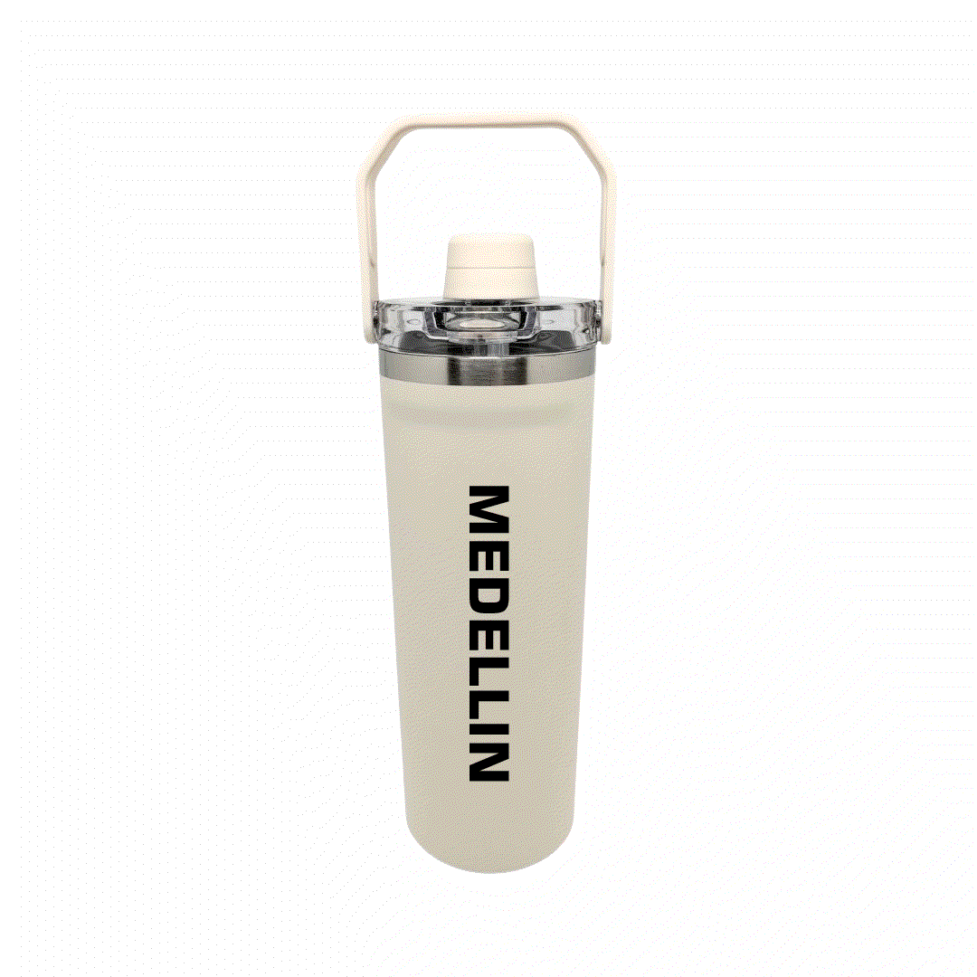 NertZ.in Travel with Nertz Edition tumbler, cream with black Medellin text