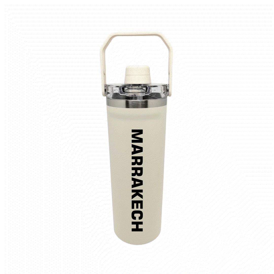 NertZ.in Travel with Nertz Edition water bottle in cream with Marrakech printed vertically