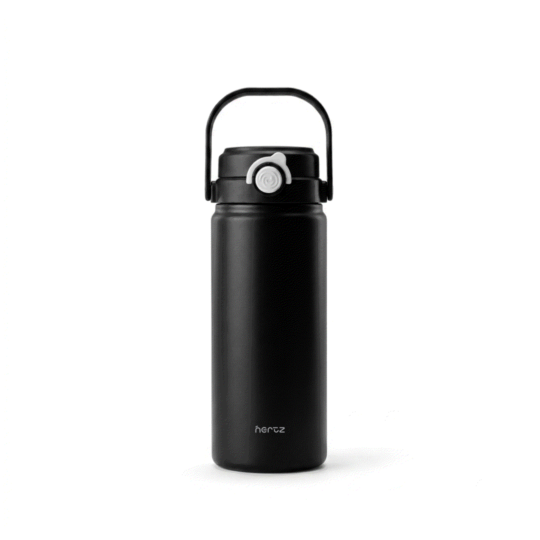Grand Sippers 1200 black stainless steel insulated water bottle with textured matte finish and transparent lid