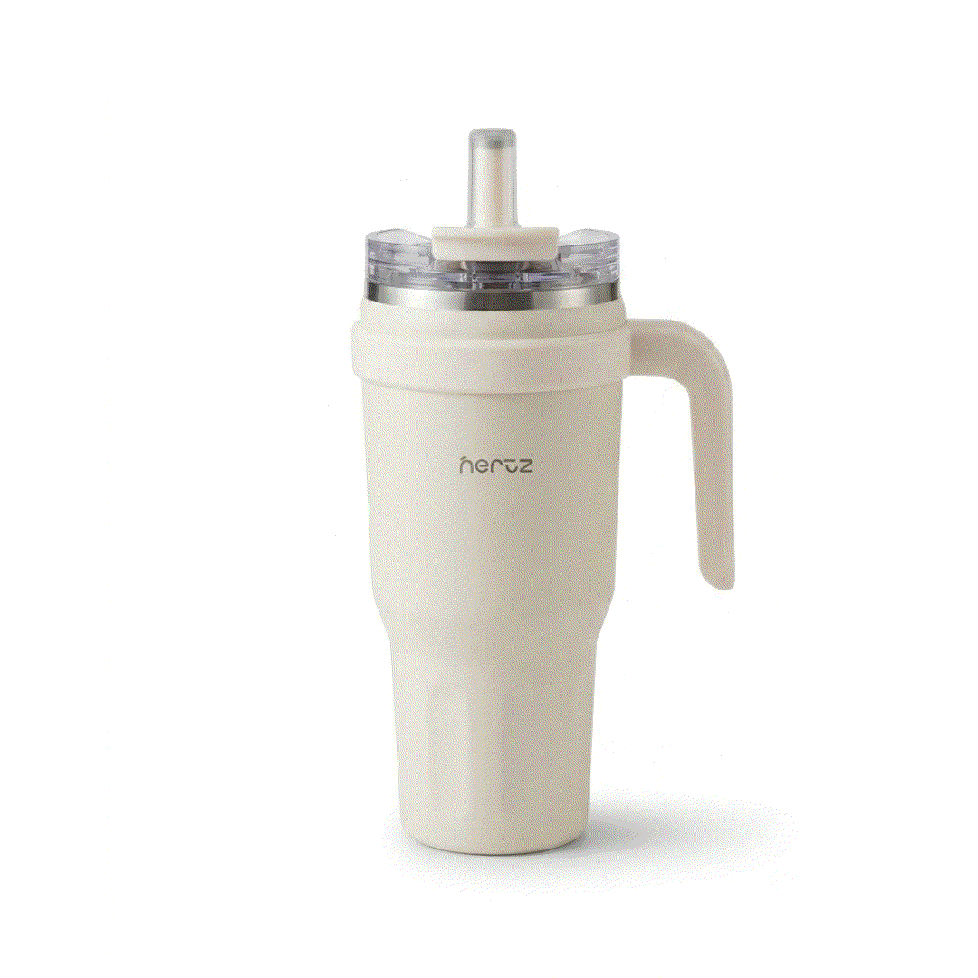 White Drive & Sip Pro stainless steel insulated water bottle with carry handle and dual lid options