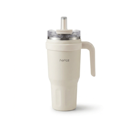 White Drive & Sip Pro stainless steel insulated water bottle with carry handle and dual lid options