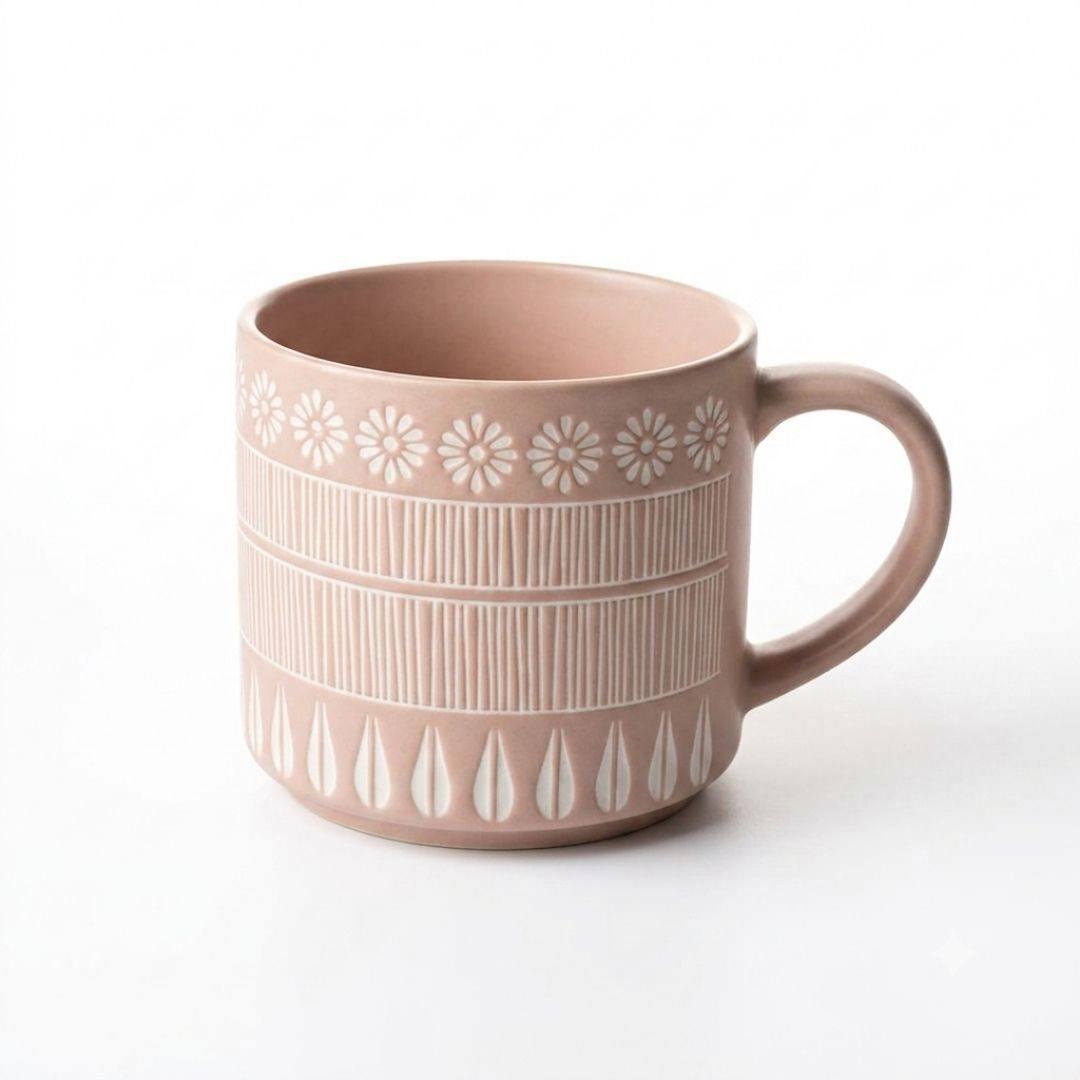 Two white and black Craft Harmony porcelain coffee mugs with vertical lines, 490 ml capacity