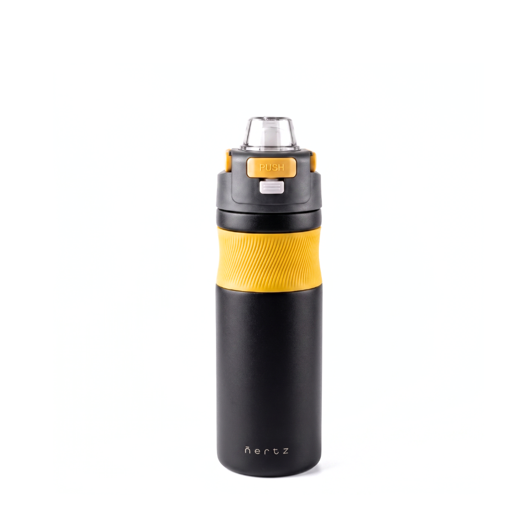 Nertz Grip 600 black stainless steel insulated water bottle with sipper lid and carry handle