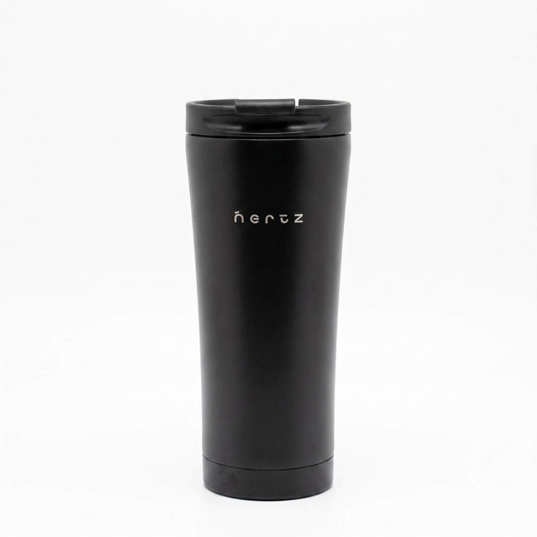 Nertz On the go black stainless steel insulated tumbler with leak-proof lid for hot and cold drinks