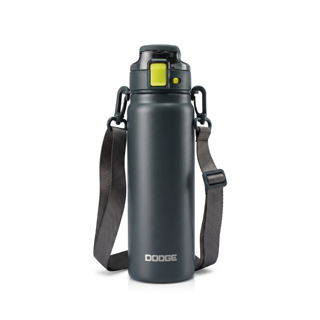 Dodge Blaze 800 stainless steel insulated water bottle with push-button flip lid and detachable sling strap