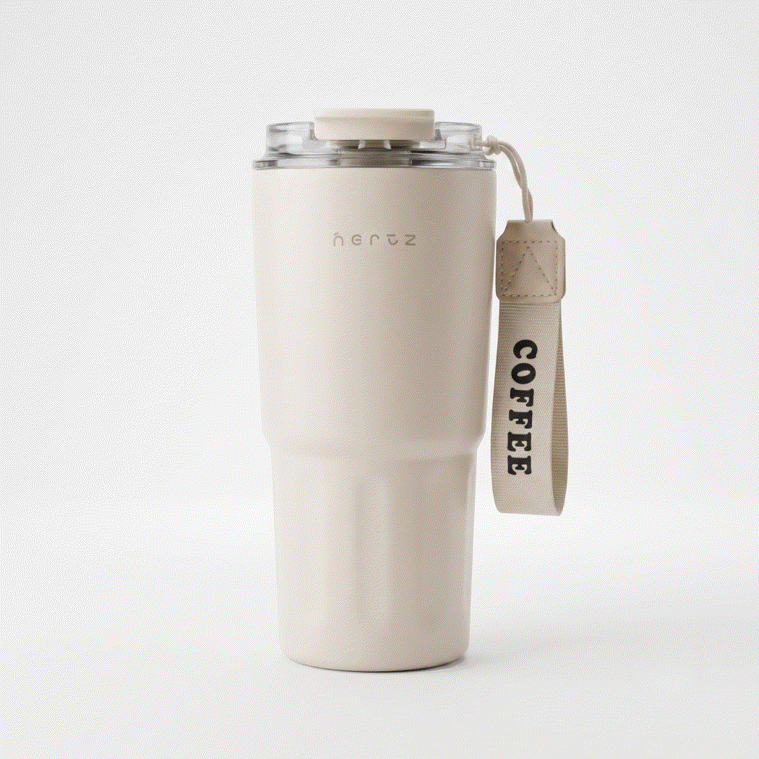 600 ml insulated stainless steel bottle with double-wall vacuum insulation and interchangeable lids in blue and white
