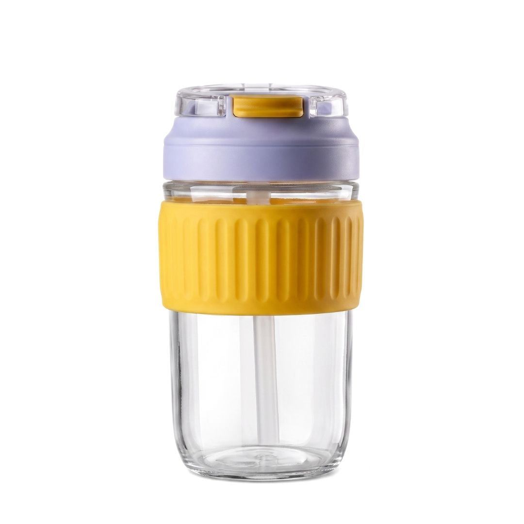 Nertz Crystal Grip Mug borosilicate glass with silicone grip and dual lids for hot and cold drinks