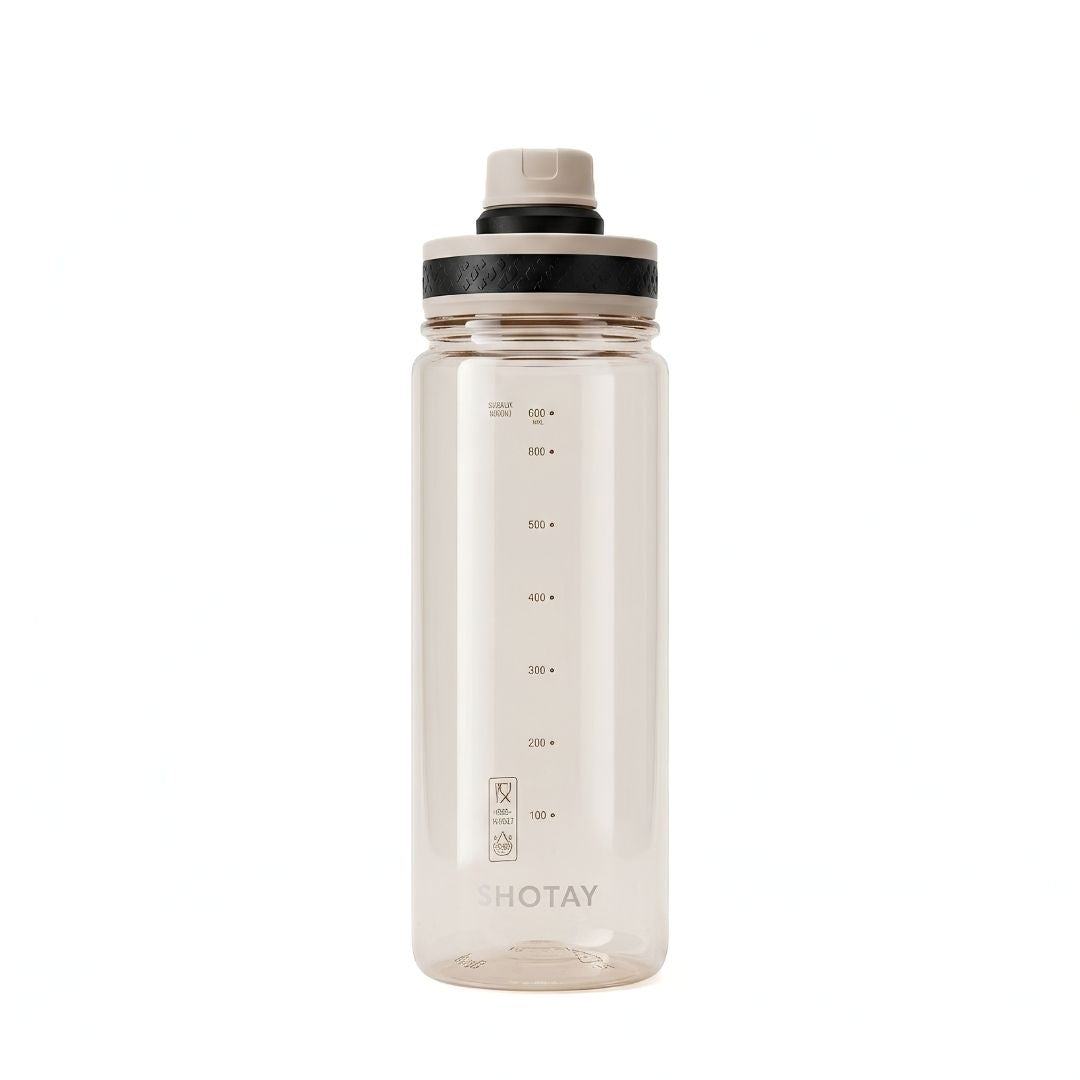 Nertz Sprint high-capacity water bottle with screw-top lid and integrated handle in green, blue, grey, and beige colors for gym and travel use