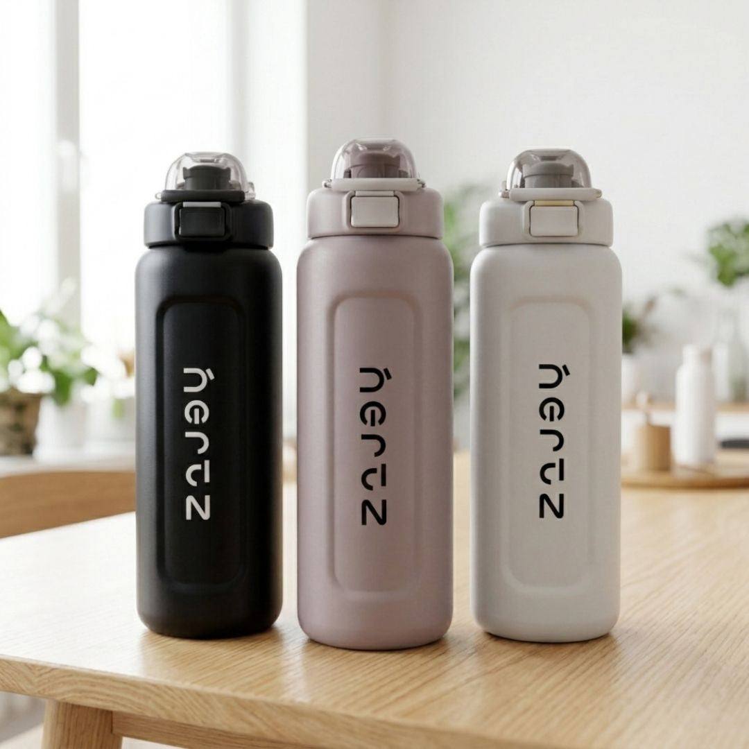 Nertz Air 750ml white stainless steel double-wall insulated water bottle with leak-proof spout lid and carry handle