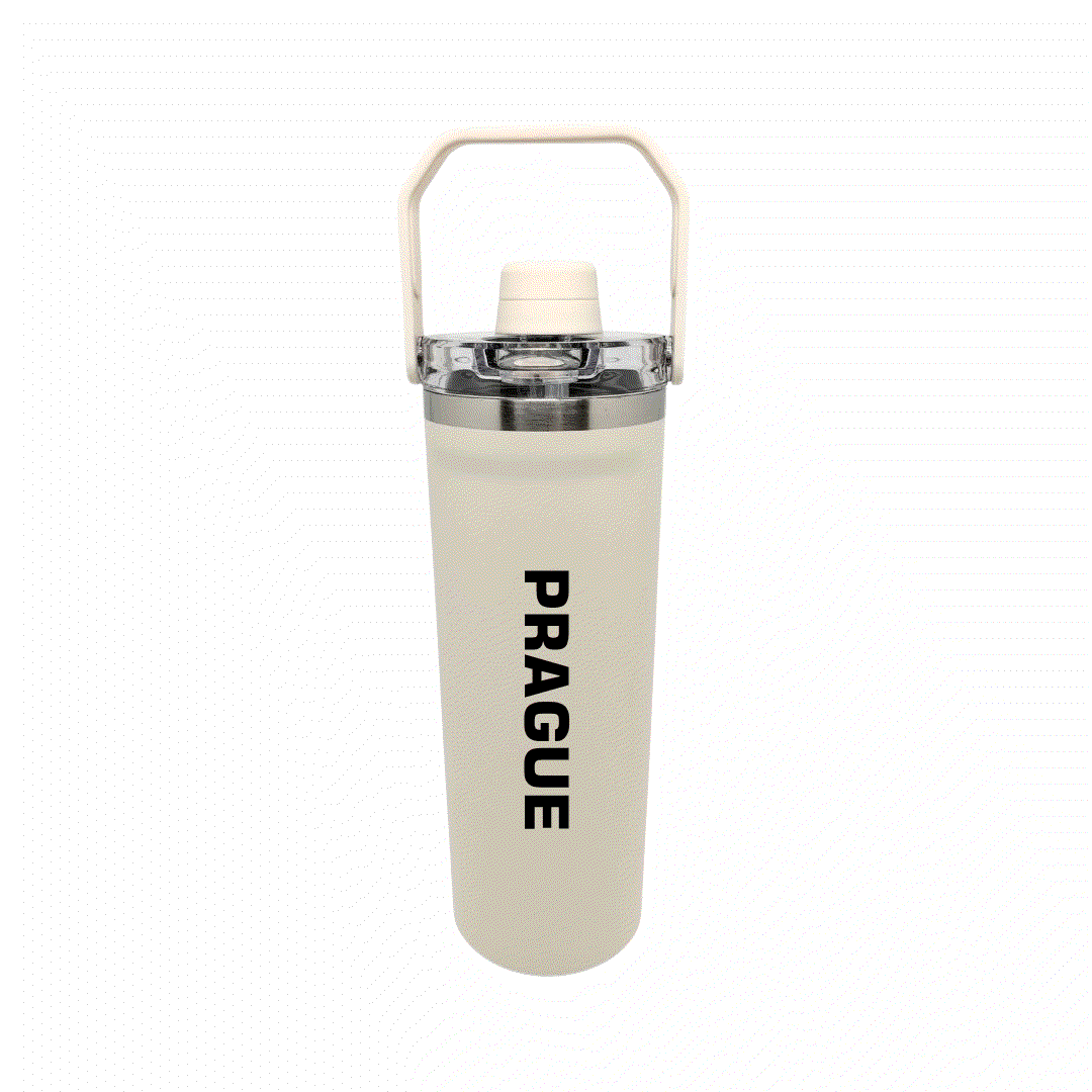 NertZ.in Travel with Nertz Edition water bottle in beige with Prague text