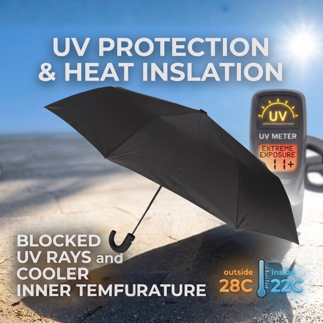 NertZ.in Sleek Shield J umbrella blocking UV rays and heat, showing temperature difference